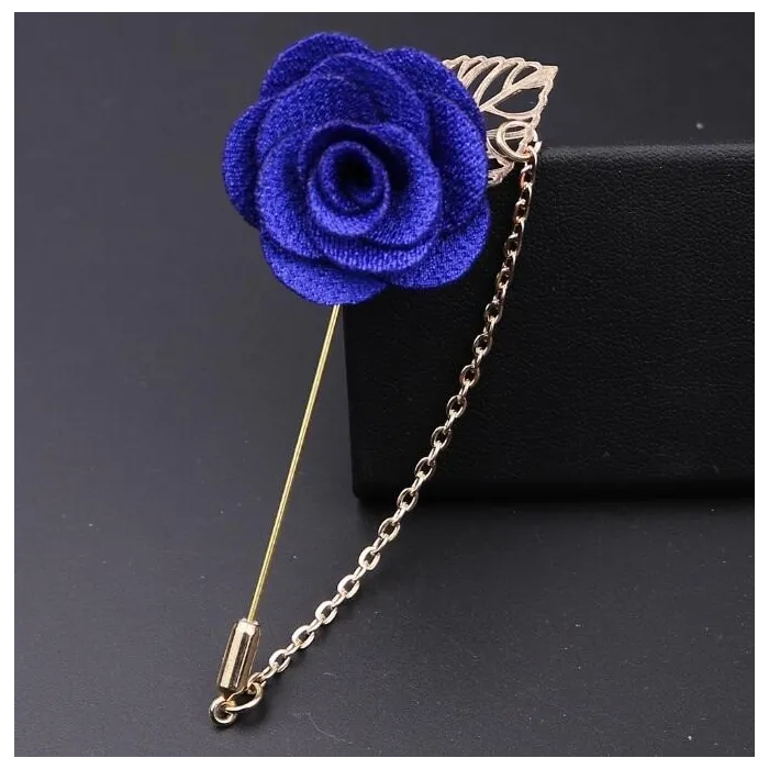 Fashionable brooch with rose / chain - long needle - unisex