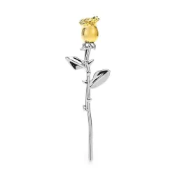 Elegant silver brooch with a golden rose