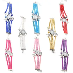 Retro multilayer bracelet with a watch - birds / tree of life
