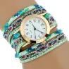 Multilayer floral bracelet - with a round quartz watch
