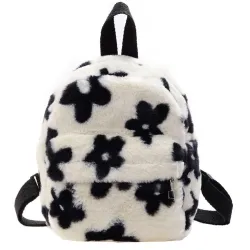 Small plush backpack - with zipper - flowers printing