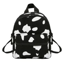 Mini canvas backpack - with zipper - cow milk print
