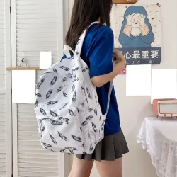 Fashionable backpack - large capacity - with dogs / butterflies / feathers print