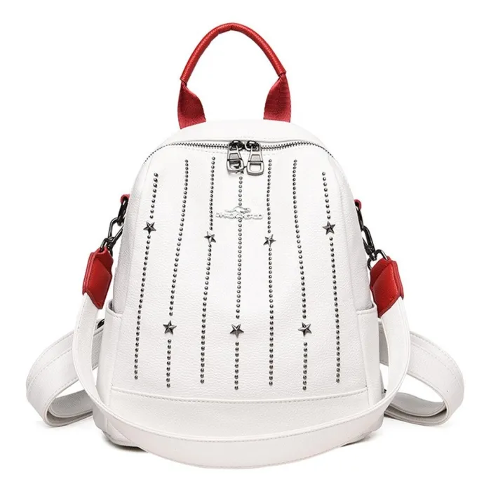 Luxurious multifunctional backpack - shoulder bag - with rivets - genuine leatherBackpacks