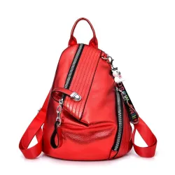 Fashionable backpack - anti-theft zippers - with decorative keychain