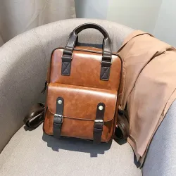 Vintage leather backpack - with anti theft zippers / buckles - waterproof