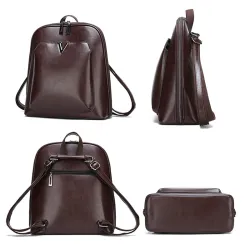 Luxurious vintage backpack - leather shoulder bag - with decorative V letterBackpacks