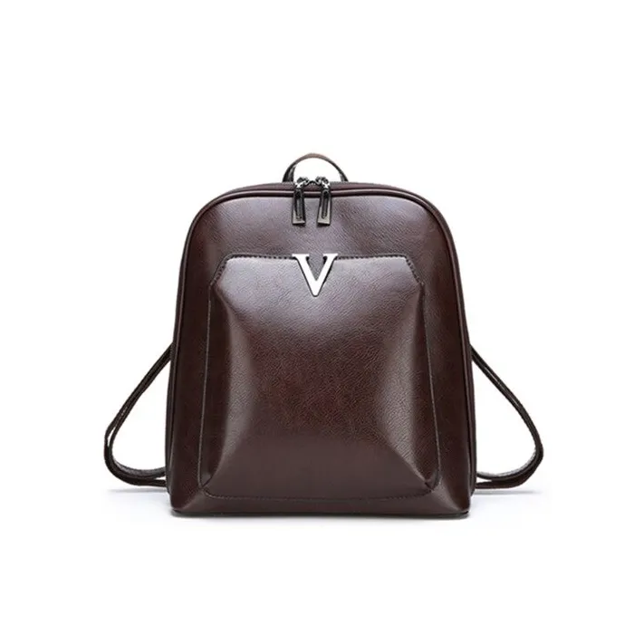 Luxurious vintage backpack - leather shoulder bag - with decorative V letterBackpacks