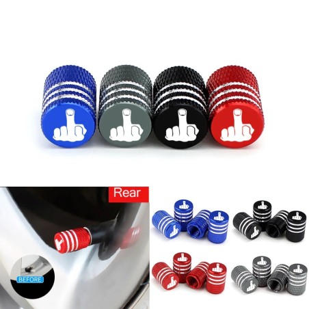Car tire valves - aluminum caps - middle finger - 4 pieces