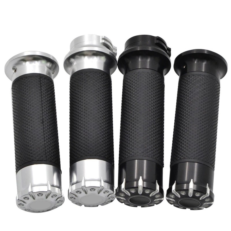 Chrome motorcycle handlebar grips - 25mm - for Harley Sportster / Touring / Dyna