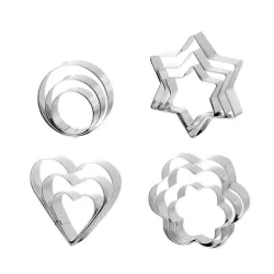 Cookie cutter mold - star / heart / flower - stainless steel - 12 pieces