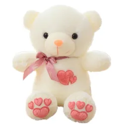 Plush bear - with embroidered hearts / colorful LED lights - toy