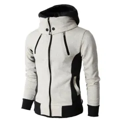 Fashionable men's hoodie - with turtleneck - long sleeves / pockets / zippers