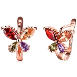 Elegant rose gold stud earrings - four color zircon - butterflies shaped