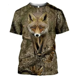 Casual kortærmet t-shirt - jagtdyr printet - elg / kanin