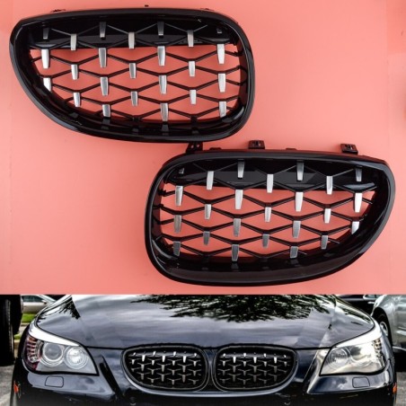 Front kidney - grille - glossy black diamond - for BMW E60 E61 528i 550i 535i M5Grilles