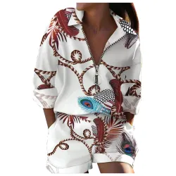 Moderigtigt todelt jumpsuit - med lynlås - langærmet top / shorts - sommerfugle / bogstaver / blade trykt