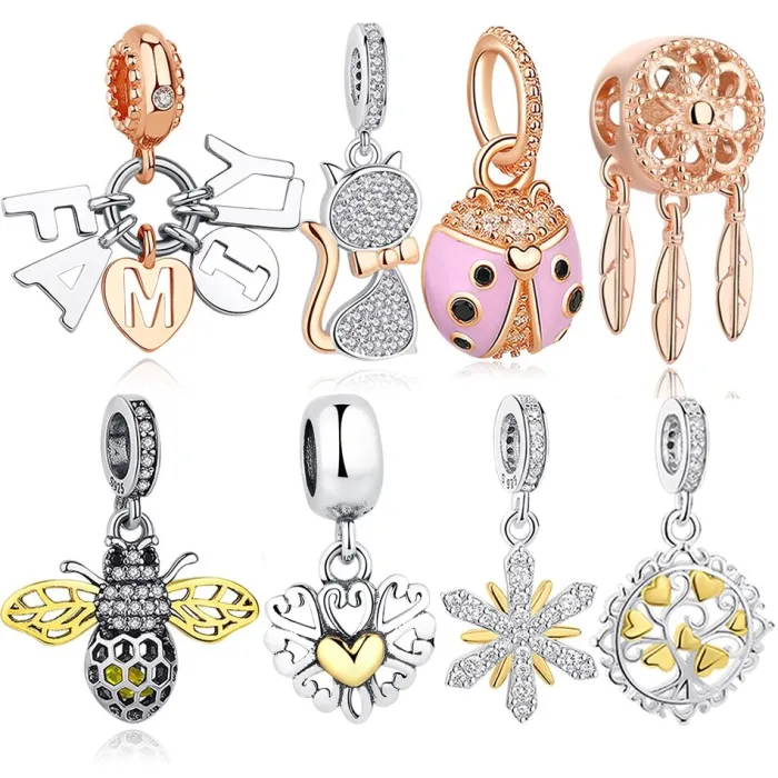 Luksuriøse charms til armbånd / halskæder - 925 sterling sølv - bi / stamtræ / kat