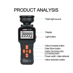 RuoShui - digitalt stroboskopomdrejningstæller - berøringsfrit - rotationshastighedsmåler - 40000 RPM