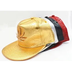 Baseball cap - leather snapback - with metal leaf - hip hop styleHats & Caps