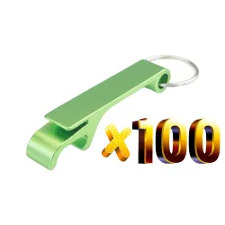 Aluminium dåse / flaskeåbner - med nøglering - gratis tilpasset gravering - 100 stk