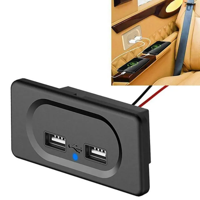 Biloplader - to USB-porte - stik med blå LED-indikator - DC5V/3.1A - 12V