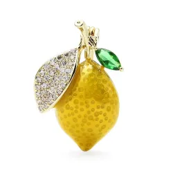 Trendy broche med gul citron/krystaller