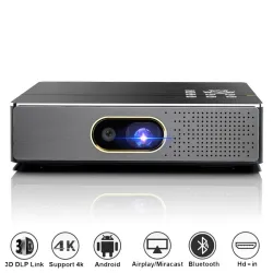 WZATCO S5 - mini DLP 3D-projektor - 4K - 5G - WIFI - Smart Android 9 - fuld HD - 1080P
