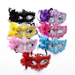 Moderigtig venetiansk øjenmaske - med fjer - sexet ræv - maskerader / Halloween