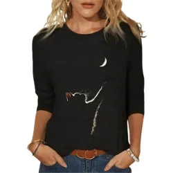 Klassisk langærmet t-shirt - løs - sjovt 3D katteprint