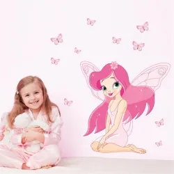 Smuk tegneserie sommerfuglepige - wallsticker - 70 * 80cm