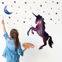 Dekorativ wallsticker - hest - enhjørning - stjerner