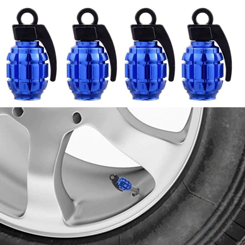 Universal tire valves caps - aluminum - hand grenade shaped - 4 piecesValve caps