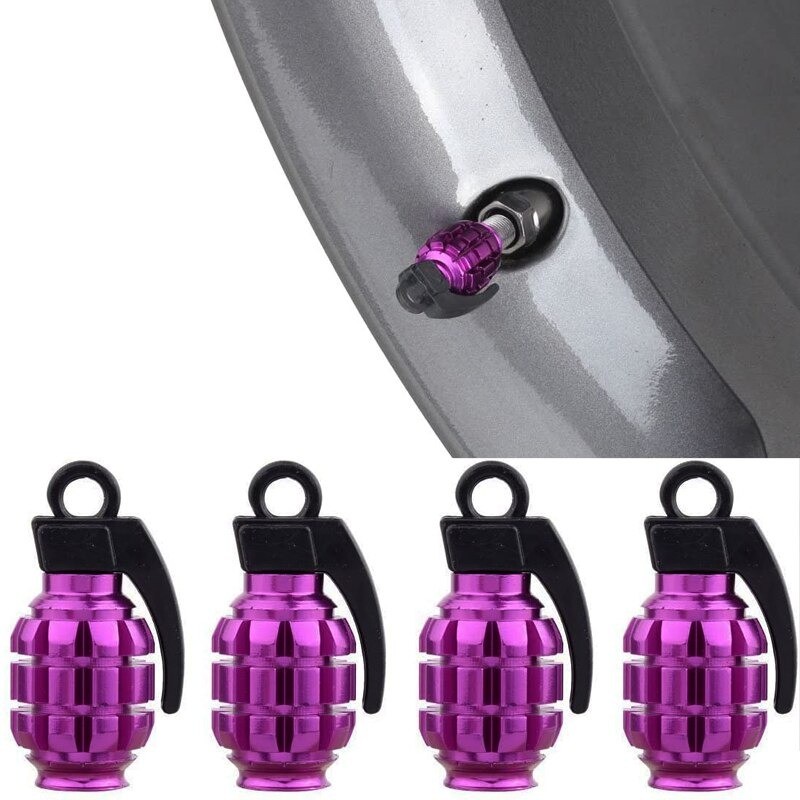 Universal tire valves caps - aluminum - hand grenade shaped - 4 piecesValve caps