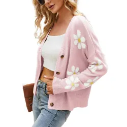 Klassisk cardigan - langærmet sweater - med knapper - blomstermønster