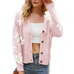 Klassisk cardigan - langærmet sweater - med knapper - blomstermønster