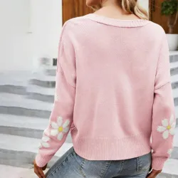 Klassisk cardigan - langærmet sweater - med knapper - blomstermønster
