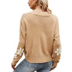 Klassisk cardigan - langærmet sweater - med knapper - blomstermønster