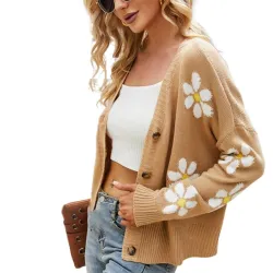 Klassisk cardigan - langærmet sweater - med knapper - blomstermønster