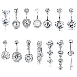 Navle - piercing - dobbelt rund cubic zirconia - 316L kirurgisk stål - sølv