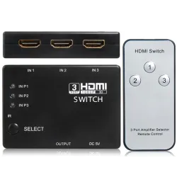 3 til 1 - HDMI Switcher med fjernbetjening - HDMI Splitter