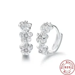 Små runde øreringe - blomster / zirconia - 925 sterling sølv