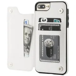 Retro card holder - phone cover case - leather flip cover - mini wallet - for iPhone - whiteProtection