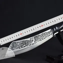 9,3 tommer hakkekniv - køkken - jagt - træskærer - håndlavet smedet stål - tigerdesign