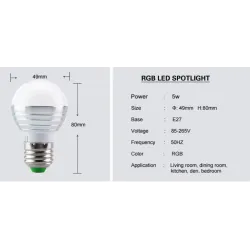 LED RGB magisk pære - 16 skiftende farver - med IR fjernbetjening - E27 - 5W - 7W