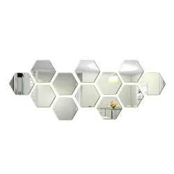 Sekskantet spejl - wallsticker - 12 stk