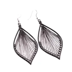 Long black leaf earrings