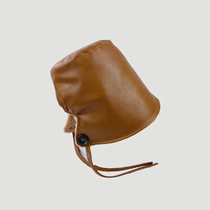 Bucket style hat - varm vinter læder hat - koreansk stil