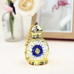 Vintage metal parfumeflaske - glasbeholder - med dråber - nøglering - 3ml