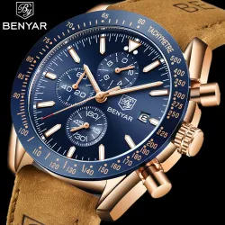BENYAR - sports quartz ur - vandtæt - læderrem